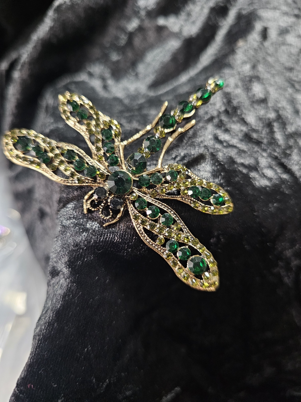 Emerald Dragonfly Crystal Brooch - Green